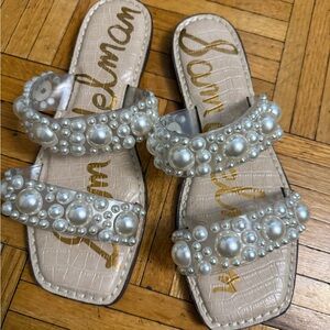 Sam Edelman Pearl Embellished Sandals - Tan